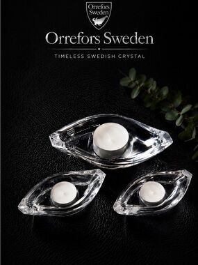 Orrefors Sweden Crystal Tealight Candles Set of 3, Nvr Used, Scandinavian Decor